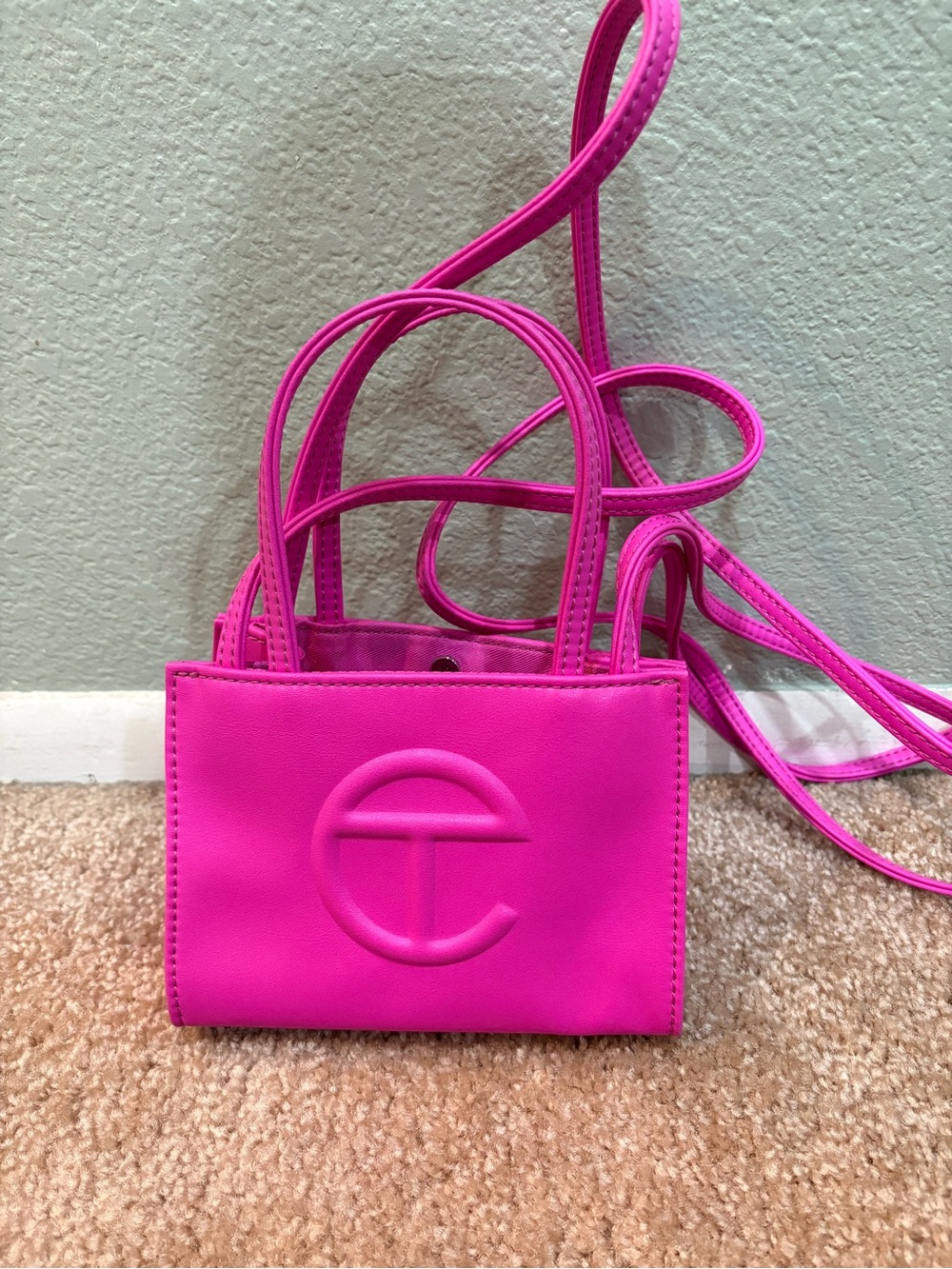 Telfar Pink Mini Shopping Bag with Embossed Logo